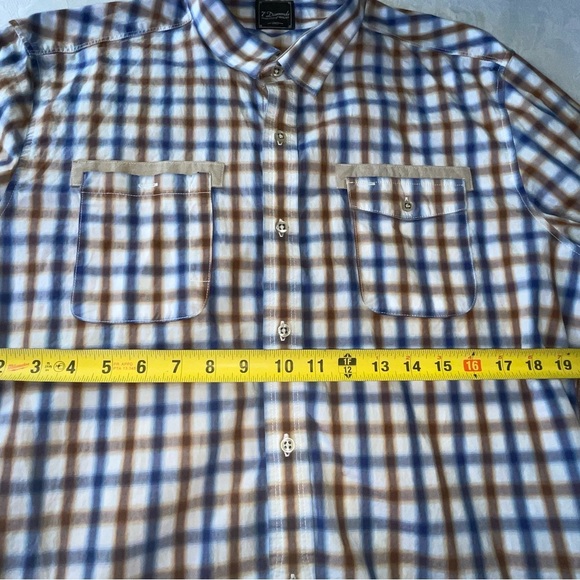 7 Diamonds Mens Shirt Blue Brown White Check Plaid 100% Cotton Size XL - Picture 10 of 14